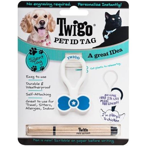 Twigo Pet ID tag - Bone Tie Blue - Pet Tag - Xtra Dog