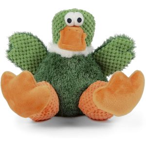 goDog Checkers – Sitting Duck with Chew Guard Technology, Squeaky Plush Dog Toy
